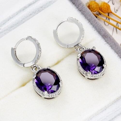 Simple Statement Jewelry Silver color Heart Arrow Round Purple Zircon Crystal Stud Earrings for Women Oorbellen Brincos