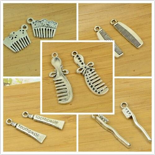 Comb/toothbrush shape DIY alloy charm pendant antique silver bracelet vintage jewelry making accessories findings beads hot