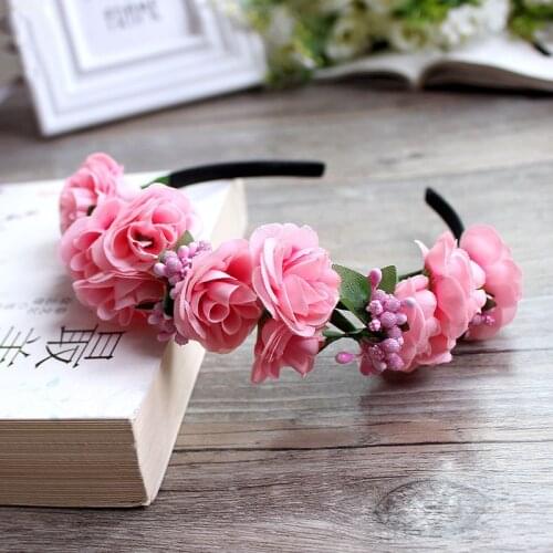 Romantic Flower Crown Hairbands Girls Head Wreath Headdress Romantic Headband Red Color Bridal Headwear Boho Hair Accessories