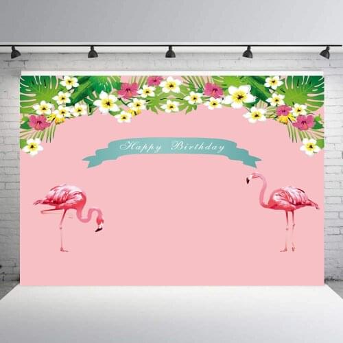 Tropical Flamingo Theme Pink Backdrop for Girl Birthday Party Decor Baby Shower Photography Background Summer Hawaiian Aloha