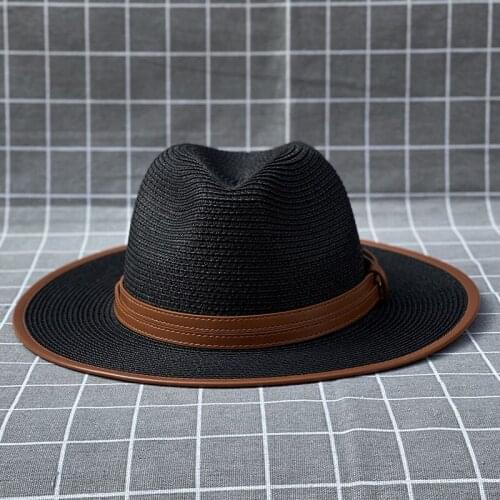 High Quality New Unisex Vintage Jazz Straw Hat Men‘s Black White Summer Wide Brim Straw Cap Fedora Hat Sun Cap