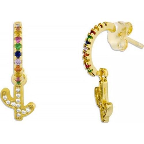 DARK DIAMOND-Cactus earrings with zircons in 925 sterling silver plated in 18 carat gold
