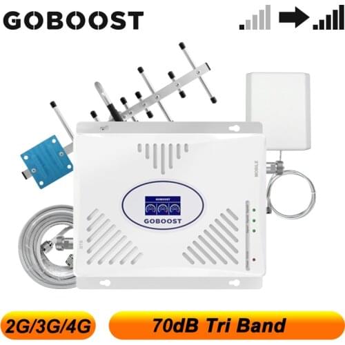 GOBOOST Tri Band Cellular Amplifier Gsm 2g 3g 850 900 2100 Repeater 4g FDD LTE 1800 1700 1900 2600 Mhz Signal Booster Kit