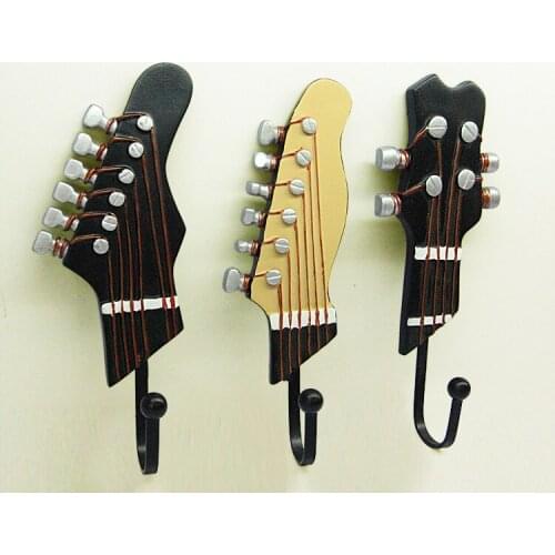 Retro 3 Pcs/Set Guitar Heads Hooks Music Home Resin Clothes Hat Hanger Movie Wall Mounted Hook for Home Decoration