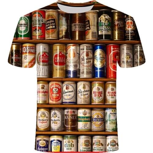 Fun T-Shirt Summer Mens Brand Round Neck T-Hirt Bell Beer Short Sleeve 3D TShirt Digital Printing T-Shirt