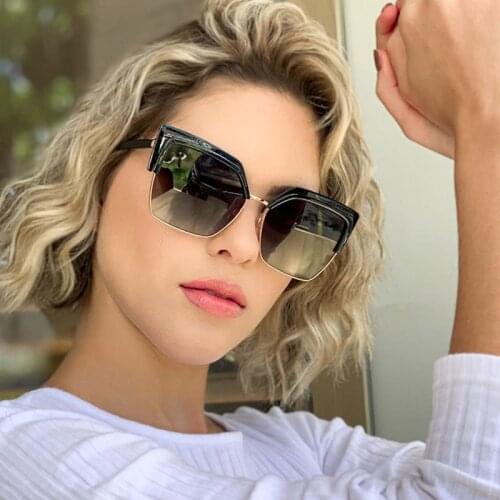 Sunglasses woman vintage Oversized Luxury Brand Half frame Square sun glasses for women fashion 2020 Vintage Eyewear UV400