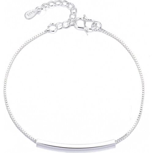 Fashion 925 Sterling Silver Bracelet Womens Cuboid Fine Link Lucky Simple Charms Couple Chain Bangle Wedding Jewelry Gifts