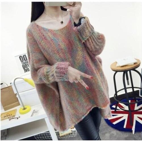 Autumn and winter new womens Korean version of the color bat sleeve cloak loose medium-length head sweater jacket knitted