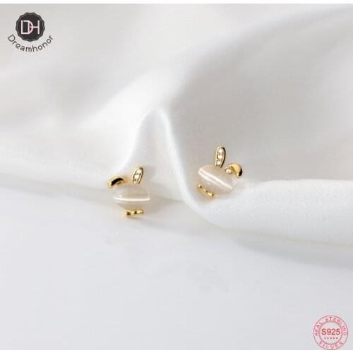 Dreamhonor Gold Color Crystal Rabbit Animal Stud Earrings For Women Birthday Gifts Jewelry