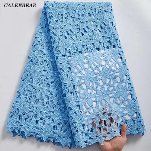2021 Sky Blue African Lace Fabric 5Yards Water Soluble Nigerian Guipure Cord Lace Fabric For Wedding Dress Lace Materials S2368