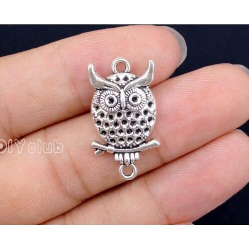 40pcs-Antique Tibetan Silver Owl Connector Charms, DIY Supplies 25x14mm