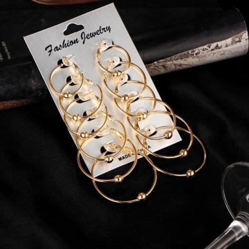 6 Pairs/Set Large Circle Hoop Earrings Fashion Big Round Circle Hoop Earrings Ball Pendant Women Jewelry Gifts