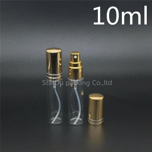 Free Shipping 500Pcs/lot 10ml Glass Spray Bottles,10CC Glass Perfume Bottle With gold Cap, Small Travel Packing Container