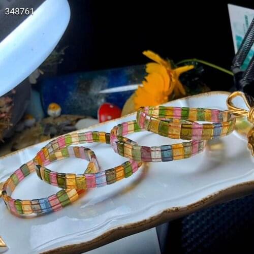 Genuine Natural Colorful Tourmaline Clear Rectangle Beads Bracelet 9mm Women Men Stretch Crystal Stretch Fashion AAAAA