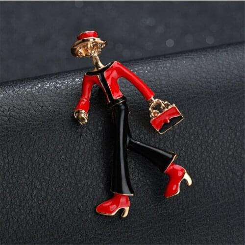 2018 New Fashion Walk Sexy Lady Brooch Red Enamel Pins Party Girl Jewelry Cute Figure Brooches for Women Badge On A Backpack