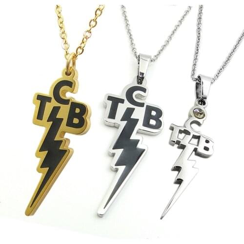 Stainless Steel Hollow TCB Pendant Lightning Necklace Memorial Elvis Presley Jewelry Enamel Quality Titanium Steel Gold For Fans