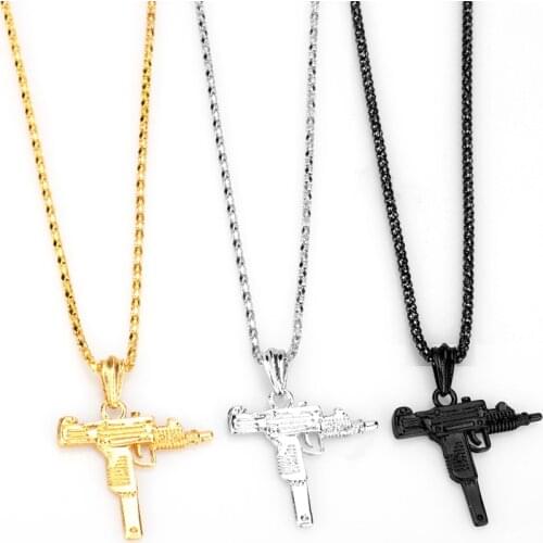 PUBG Game UZI Kolye GUN Shape Pendant Necklace Men Hip Hop Jewelry 3 Color Army Style Metal Chain Men Necklaces Gothic