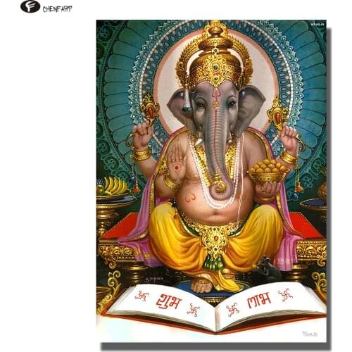 CHENFART Canvas Prints Lord Ganesha Oil Painting Buddha Wall Art Canvas Painting for Living Room