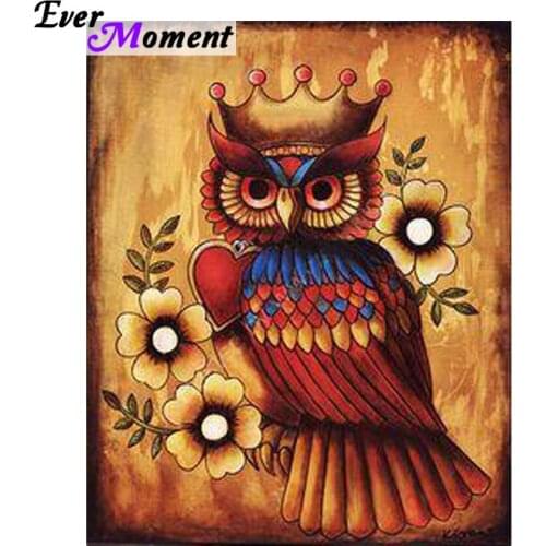 Ever Moment Full Drill Diamond Painting King Owl in Crown Diamond Embroidery Animal Mosaic Kit Wall Painting Craft Hobby ASF900
