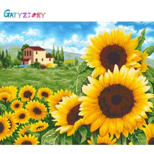 Gatyztory Sunflower Paint By Numbers For Adults Flower Pcture Coloring By Numbers On Canvas Acrylic Paints DIY Home Decor