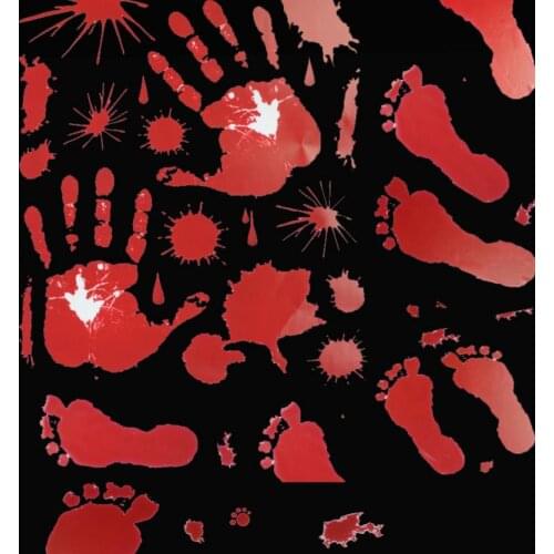 Halloween Window Wall Car Blood Stickers Decoration Scary Bloody Foot Handprints Party Dripping Blood Decal