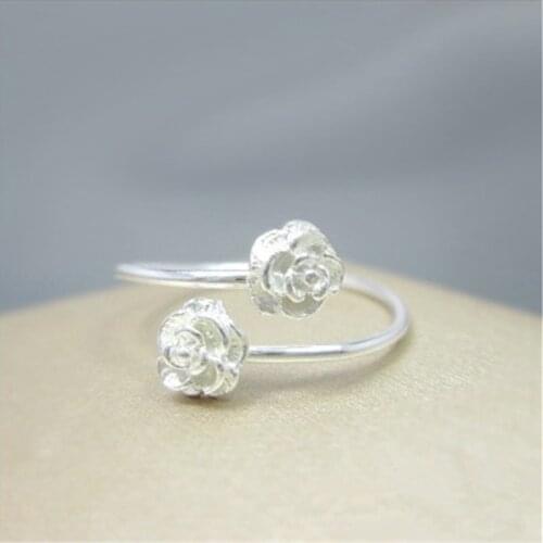 Drawing Rose 925 Sterling Silver Literary Temperament Sweet Fresh Personality Fashion Female Resizable Opening Rings SRI146