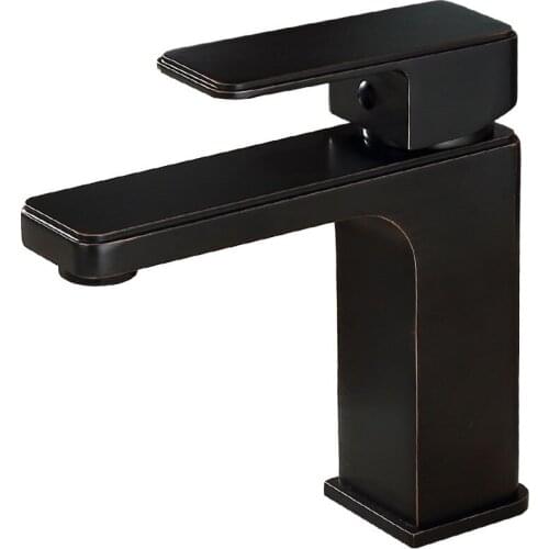 Bathroom Basin Faucet Brass Sink Mixer Tap Hot & Cold Faucet Single Handle Deck Mounted Black Oil Brushed Lavatory Crane Tap
