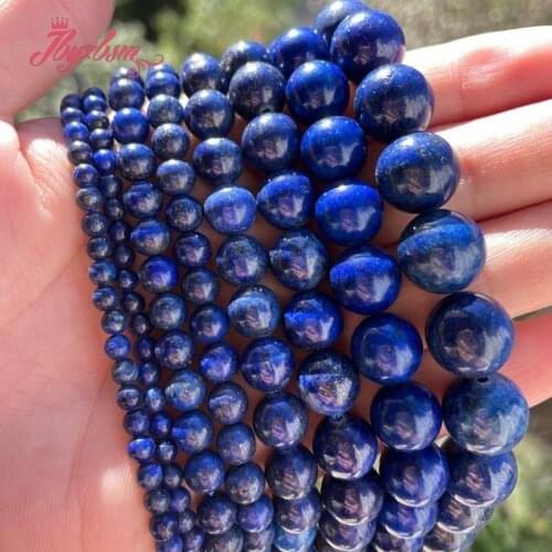 Round Smooth Blue Lapis Lazuli Dyed Stone Loose Beads for DIY Women Men Accessories Necklace Bracelet Earring Jewelry Making15"
