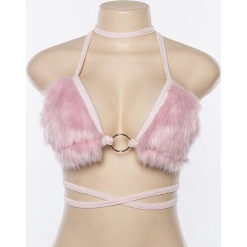 Hot Sexy Women Short Crop Tops Backless Fleece Choker Bandage Sleeveless Vest Halter Tank Off Shoulder Ring Bralette Summer Cami