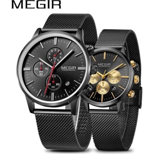 MEGIR Luxury Mens Watches Erkek Kol Saati Fashion Brand Chronograph Quartz Wrist Watch for Lovers Montre Homme Set