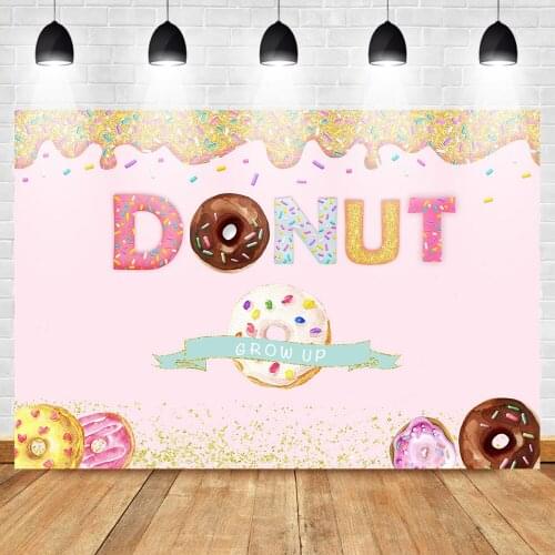 Mehofoto Donut Backdrop Donut Grow Up Theme Sweet Photo Background Birthday Party Decoration Banner Girls Photography Backdrop