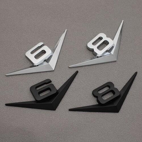 3D Metal Car Sticker V6 V8 Emblem Badge Decal For Mercedes BMW Audi Ford Fiesta Mustang Ranger Nissan Toyota Honda Accessories