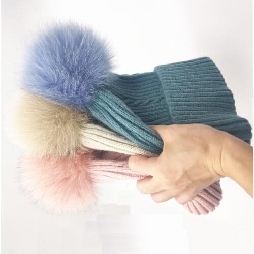 Fashion Girl 100% Real Raccoon Fox Fur Grils Bone Skullies Beanies Womens Thick Warm Golf Knitted Hat