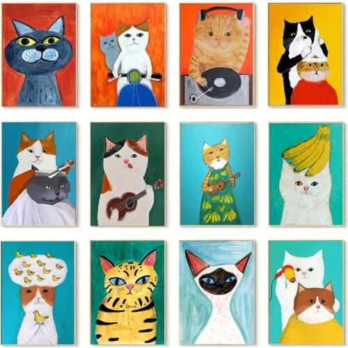 Cartoon Cute Cat Modern Posters And Prints Canvas Painting Wall Picture For Living Room Kids Bedroom Home Decor Nursery