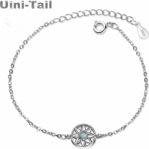 Uini-Tail new 925 sterling silver blue lotus sweet fresh bracelet Korean temperament jewelry hollow sun flower circle bracelet