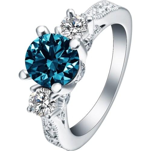 New Arrival Silver Color Wedding Ring Bridal Sets Engagement Band Classic blue cz crystal Jewelry For Women Distribution