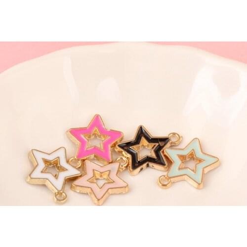 Wholesale Hollow Out Kawaii Stars Pendant Charms Gold Tone Plated Oil Drop Necklace Pendants Enamel Metal Bracelet Alloy Charm
