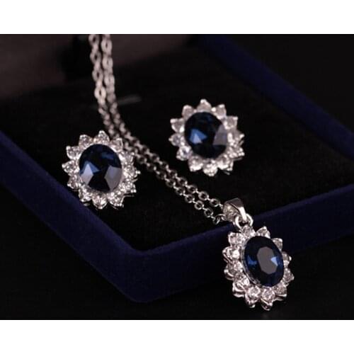 Fashion Blue Crystal Wedding Snowflake Necklace Earrings Jewelry Sets Gift