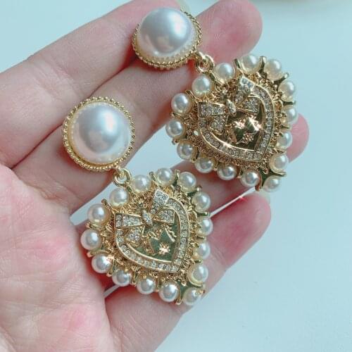 Uilz Classic Marquise Zircon Hang Simulated Pearl Wedding Stud Earrings For Women Luxury Crystal Bride Party Jewelry Gift brinco