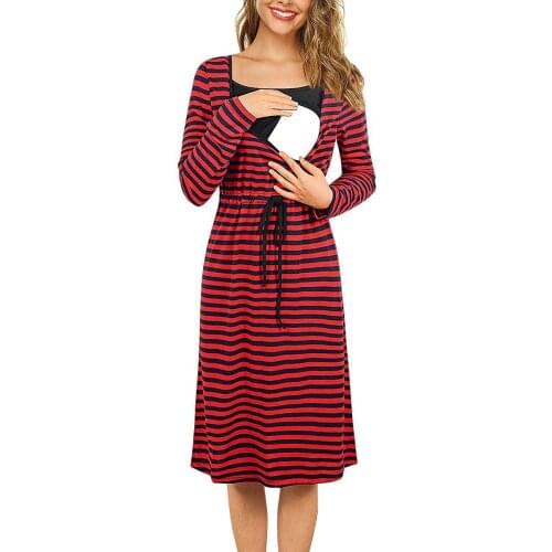 Autumn and winter explosion models maternity clothing in the long section of striped breastfeeding home dress maternity clothing