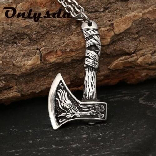 Nordic Viking The Fehu Feoh Fe Rune Axe Pendant Necklacec Stainless Steel Compass Viking Runes Thors Jewelry Party Gift OSDZ119
