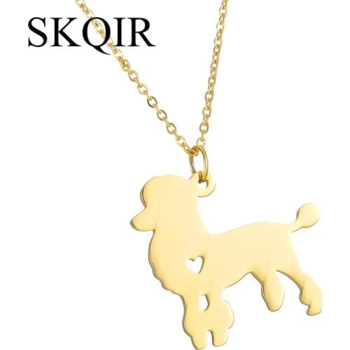 Customized Engrave Name Necklace Custom Poodle Dog Letter Stainless Steel Gold Charm Animal Pendant Necklace Women Men Gift 45cm