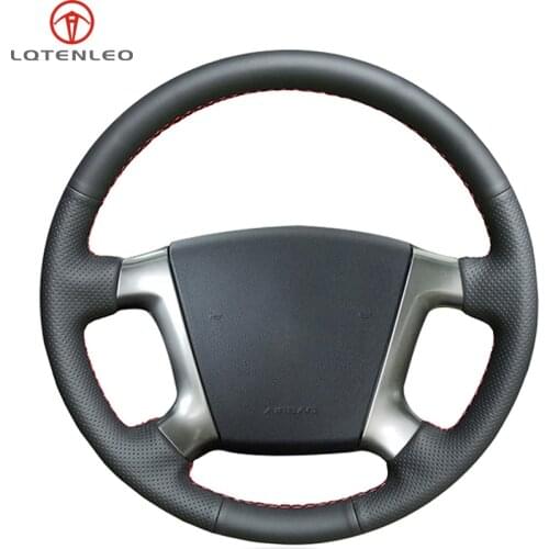 LQTENLEO Black Genuine Leather Car Steering Wheel Cover For Chevrolet Epica 2006 2007 2008 2009 2010 2011 2012 2013