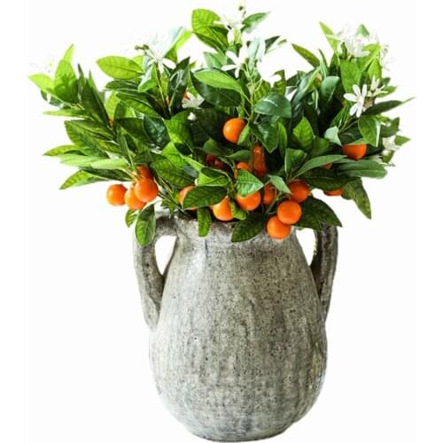 Garden Green Decoration Simulation Orange Branch Silk Fake Leaves Natural 58cm Home Party Realistic For Christmas Plant Topiary