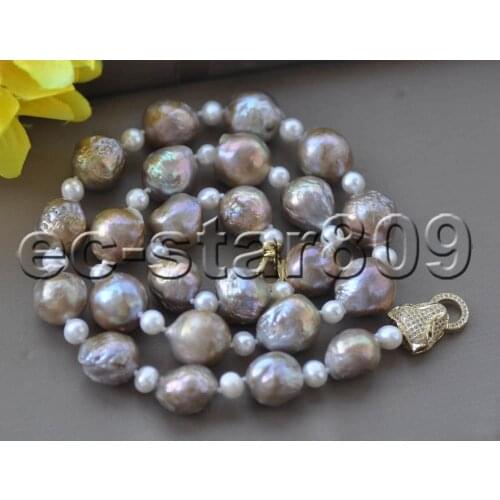 Z11155 18“-24"-35” 17mm Almost Round Peacock Lavender Edison KESHI White Pearl Necklace Choker Women
