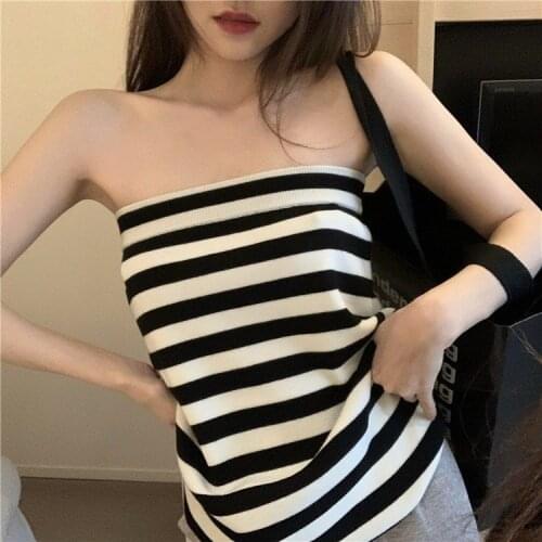 T-shirts Women femme tshirts 2020 summer ladies sexy paragraph wipe a bosom sleeveless with stripe