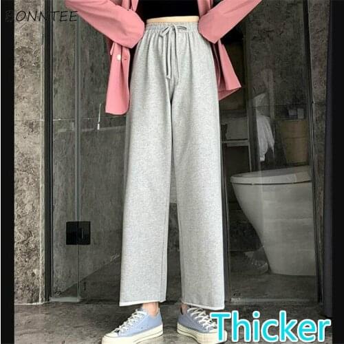 Women Casual Pants Thickening Straight Bandage Slim High Quality Preppy Koean Style Simple All-match Females Popular Chic Autumn