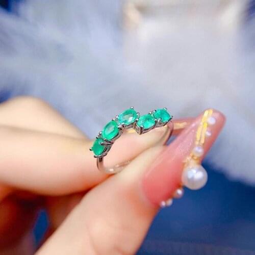 Luxurious overlapping Row geometry Natural green emerald Ring S925 Silver Natural Gemstone Ring Womens girl party ewelry
