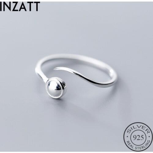 INZATT Genuine 925 Sterling Silver Minimalist Adjustable Ring For Women Party Big Light Bead Geometric Lines Fashion Jewelry