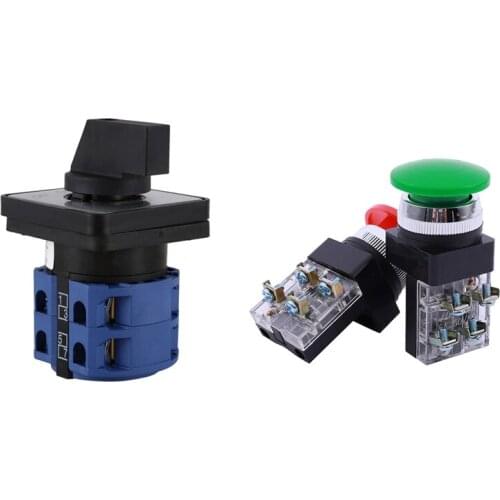 1 Pcs AC660V 25A 2-Pole 3-Position Momentary Switch & 1 Pcs AC 250V 6A DPST Momentary Mushroom Head Push Button Switch